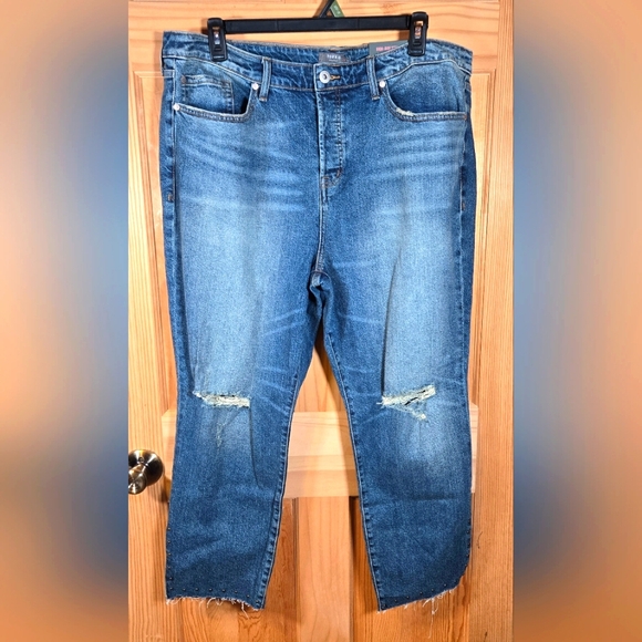 torrid Denim - Torrid High Rise Straight Fit Cropped Jeans Blue Denim Raw Hem Size 20 Regular